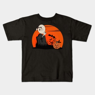 Vintage Cute Ghost and Graveyard Halloween Kids T-Shirt